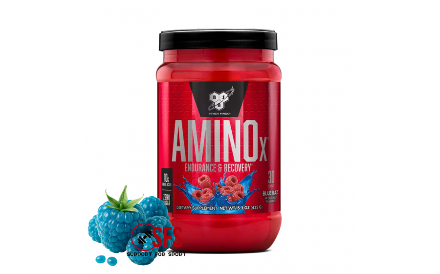 BSN Amino‑X – Blue Raspberry 435 г, амінокислоти для витривалост BSN Amino‑X Blue Raspberry 435 г — шипучий комплекс амінокислот