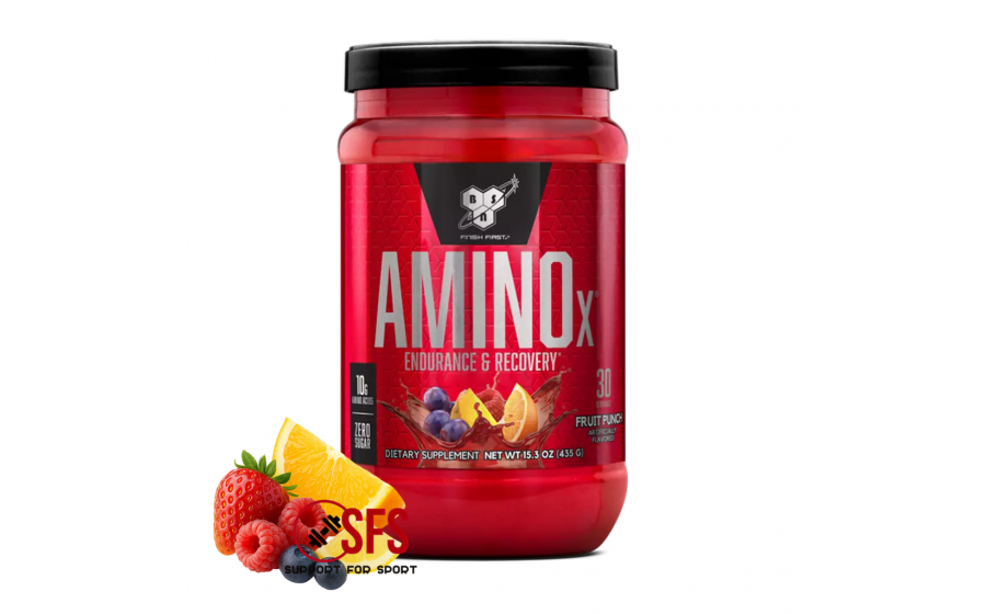 BSN Amino X 435 г — шипучий комплекс BCAA, смак Fruit Punch BSN Amino X Fruit Punch 435 г амінокислоти
