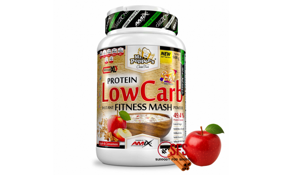 Фитнес-каша AMIX Mr.Popper’s 600 г — вкус яблоко-корица, низкоуг AMIX Mr.Popper’s Low Carb Fitness Mash 600 г яблоко-корица