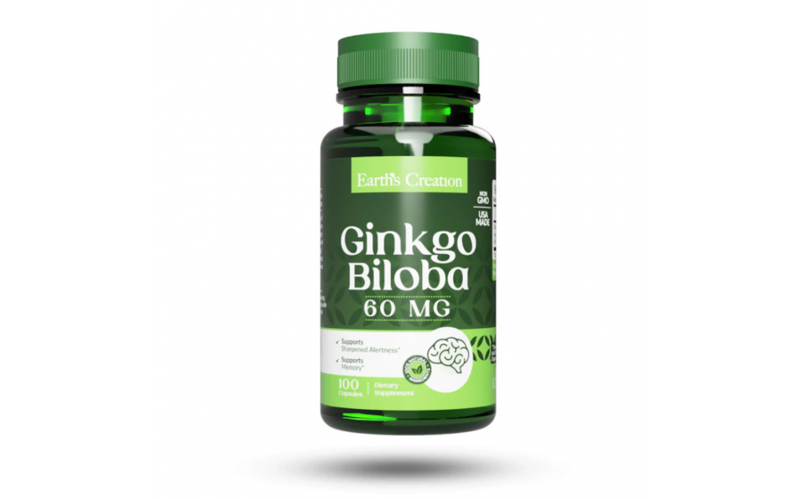 Ginkgo Biloba 60 mg — 100 капсул — курс 3 міс Earth’s Creation Ginkgo Biloba 60 mg — 100 капсул – пам’ять і кр