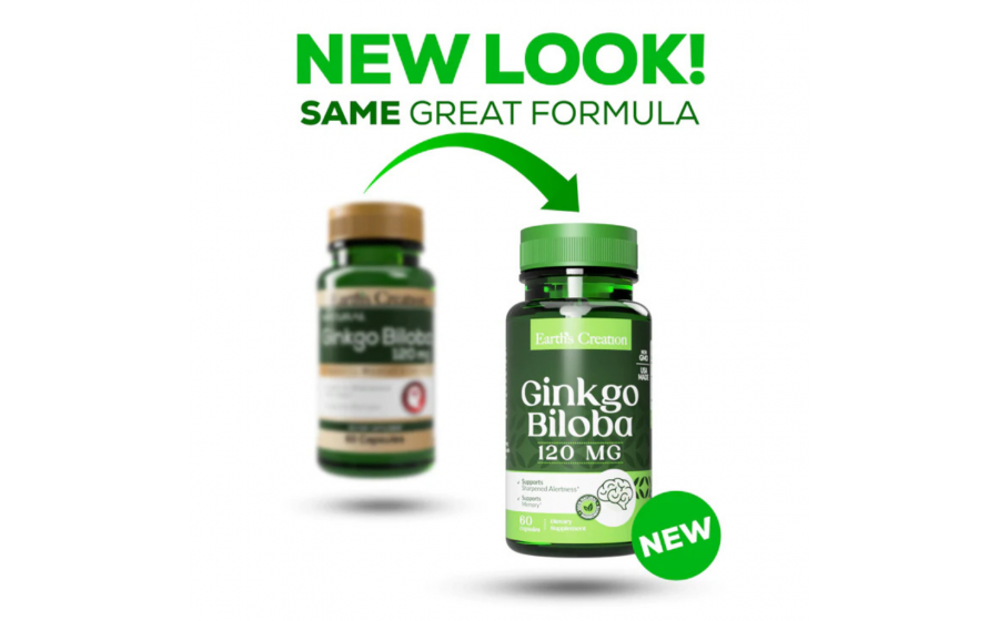 Ginkgo Biloba 120 mg — 60 капсул — мозковий суперфуд Earth’s Creation Ginkgo Biloba 120 mg — пам’ять і концентрація