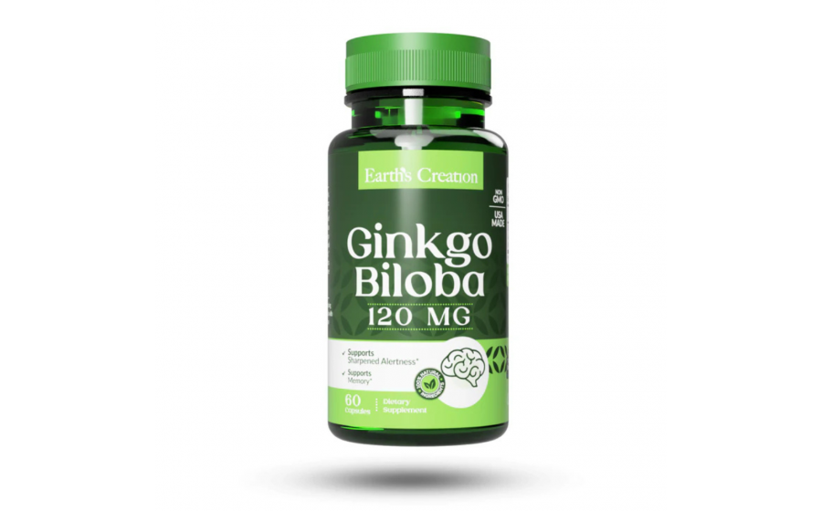 Ginkgo Biloba 120 mg — 60 капсул — мозковий суперфуд Earth’s Creation Ginkgo Biloba 120 mg — пам’ять і концентрація