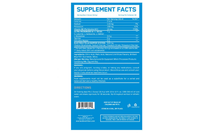 BCAA 8:1:1 Blue Raspberry — 1476г, 60 порций, Everbuild Cryo Cell BCAA Blue Raspberry 1476 г — 8:1:1, цитруллин, без сах