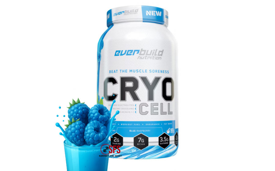 BCAA 8:1:1 Blue Raspberry 1476 г — цитрулін, без цукру, Everbuil Cryo Cell BCAA Blue Raspberry 1476 г — енергія, відновлення, 60