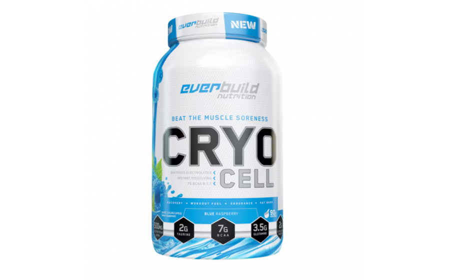 BCAA 8:1:1 Blue Raspberry 1476 г — цитрулін, без цукру, Everbuil Cryo Cell BCAA Blue Raspberry 1476 г — енергія, відновлення, 60