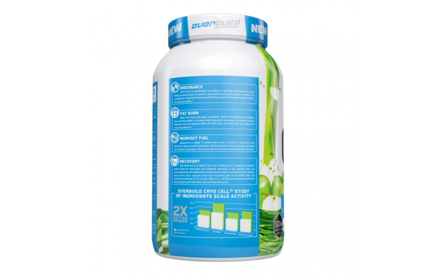Everbuild Cryo Cell BCAA Sour Apple Punch 1400 г — енергія і від Cryo Cell BCAA 8:1:1 Sour Apple 1400 г — без цукру, цитрулін, 10