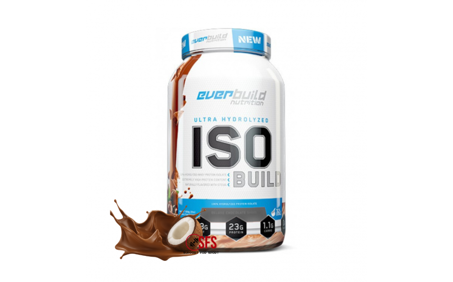 ISO Build 908 г Chocolate Coconut — чистий протеїн для м’язового Everbuild ISO Build Chocolate Coconut – 908 г білка без цукру