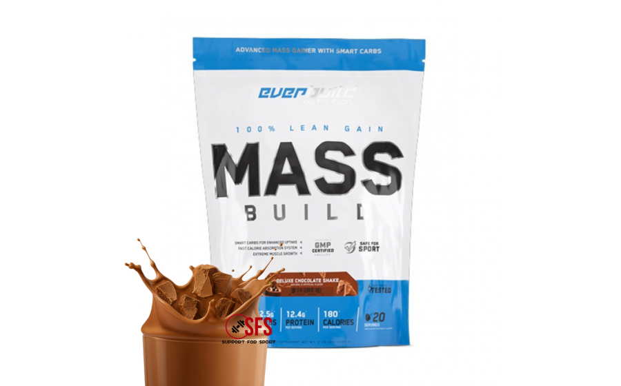Гейнер Chocolate — Everbuild 1000 г, 30 г білка, для масонабору Everbuild Mass Build Gainer Chocolate 1000 г — 500 ккал, без цук