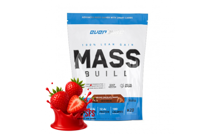Strawberry Gainer 1000 г — Everbuild, 30 г білка, 500 ккал Everbuild Mass Build Gainer Strawberry 1000 г — клубнічний гейне