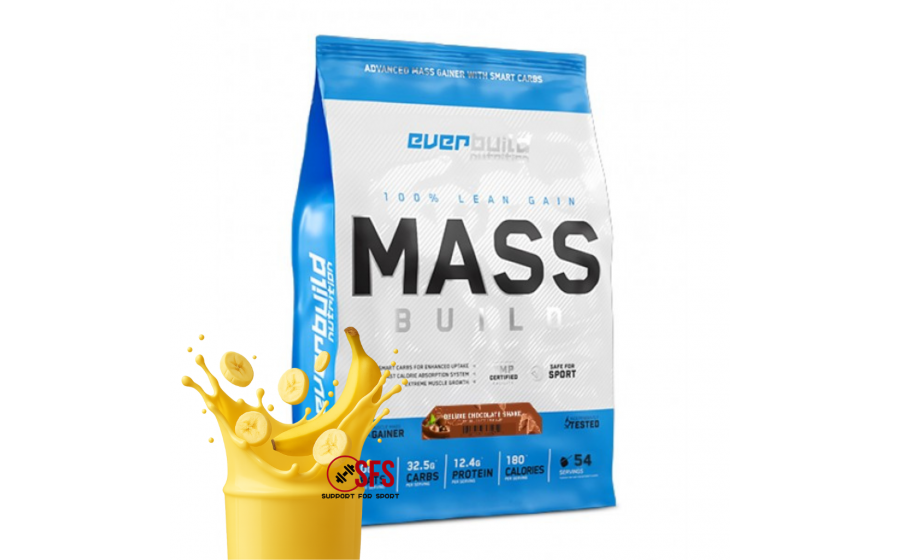 Mass Gainer Banana — Everbuild 2720 г, 1000 ккал, без цукру Everbuild Mass Gainer Banana 2720 г — білок 60 г, без лактози