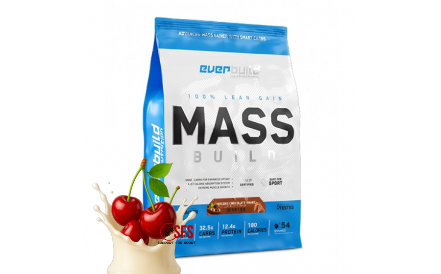 Mass Gainer Cherry — Everbuild 2720 г, гейнер без лактози Everbuild Mass Build Gainer Cherry 2720 г — білок 60 г, без цукр