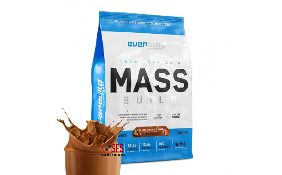 Mass Gainer Chocolate 2720 г — Everbuild, для набору маси Everbuild Gainer Chocolate 2720 г — білок 60 г, 1000 ккал, без л