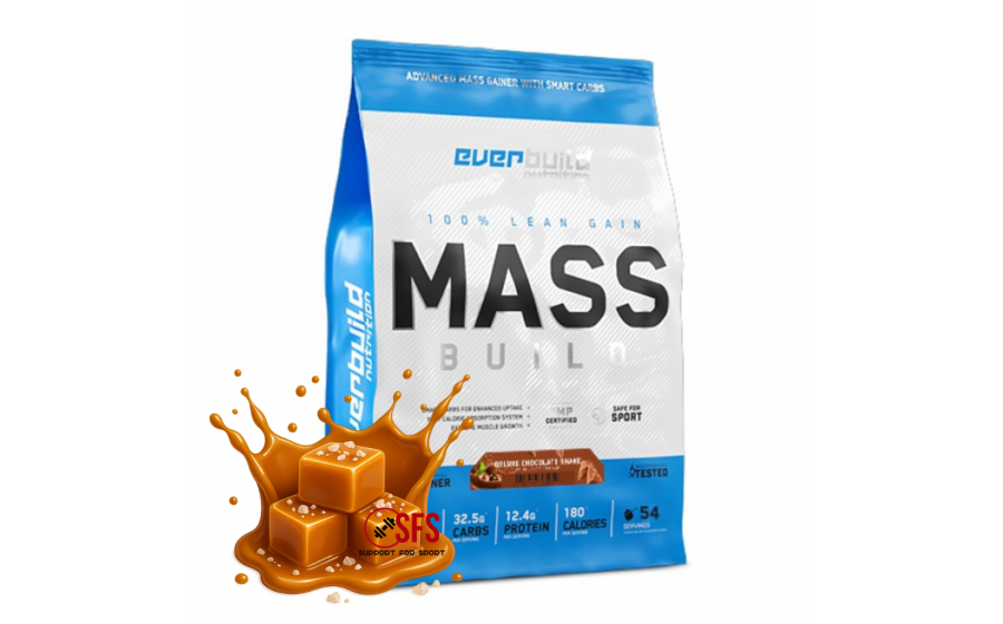 Mass Gainer Salted Caramel — Everbuild 2720 г, 1000 ккал, без ла Everbuild Mass Gainer Salted Caramel 2720 г — білок 60 г, без цу