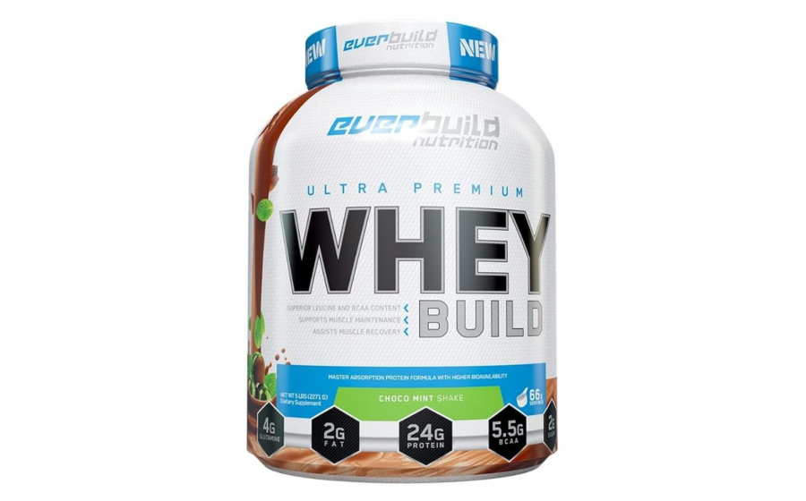 Whey Protein 2271 г Choco Mint Shake — Everbuild, low sugar Everbuild Ultra Premium Whey Protein Build Choco Mint Shake 2271