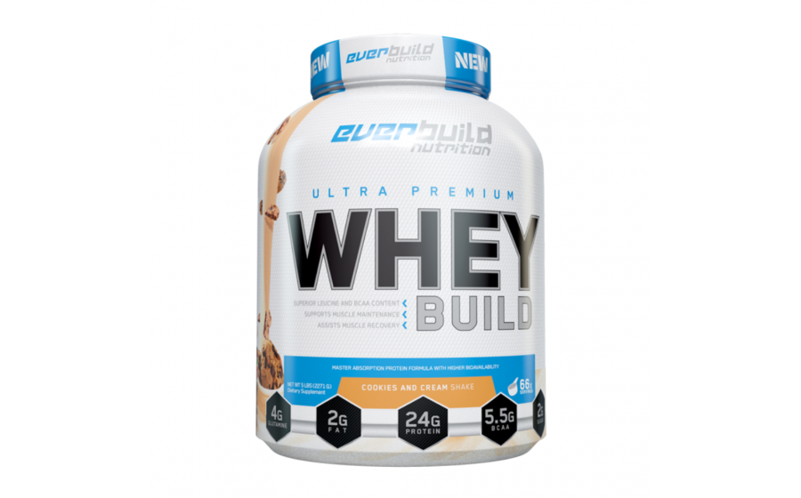 Whey Cookies & Cream 2271 г — Everbuild, low sugar Everbuild Whey Protein Build Cookies & Cream 2271 г