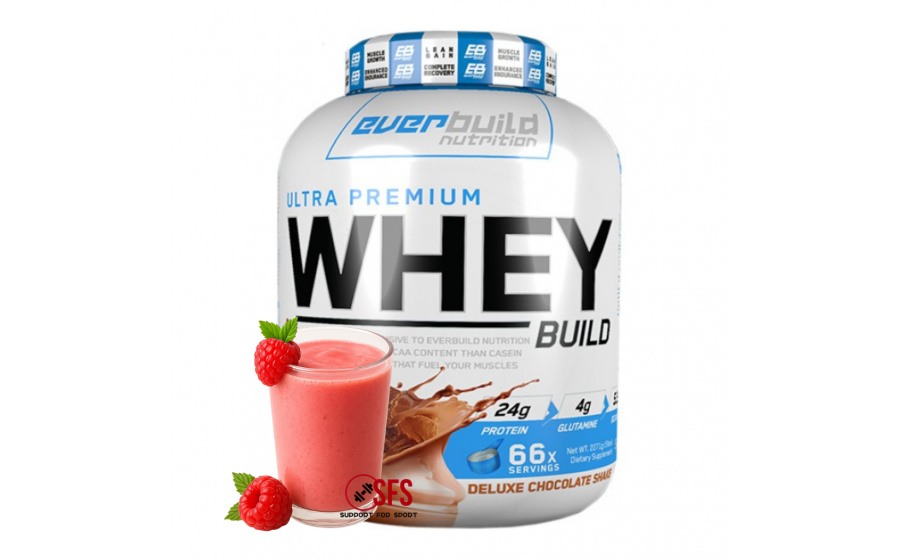Ultra Premium Whey Protein 2271 г Raspberry — концентрат без зай Everbuild Ultra Premium Whey Protein Build Raspberry 2271 г
