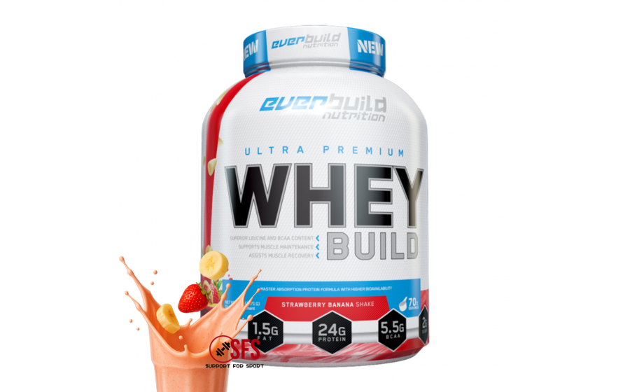Ultra Premium Whey Protein 2271 г Strawberry Banana — концентрат Everbuild Ultra Premium Whey Protein Build Strawberry Banana 227