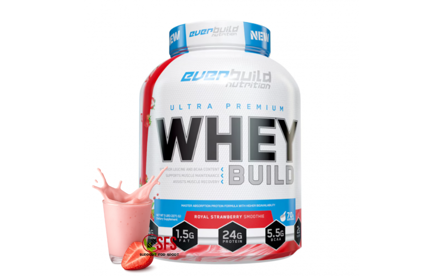 Whey Strawberry Smoothie 2271 г — Everbuild, без глютену Everbuild Whey Protein Build Strawberry Smoothie 2271 г — без цу