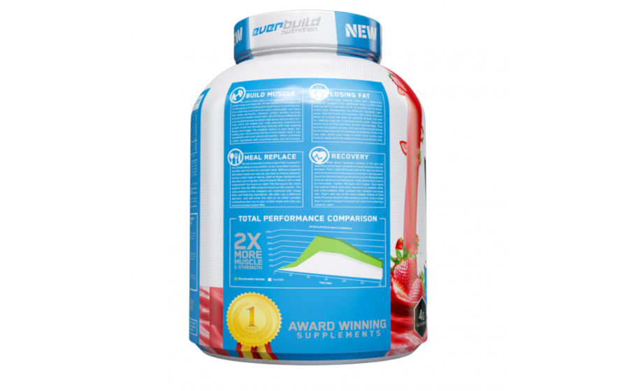 Whey Strawberry Smoothie 2271 г — Everbuild, без глютену Everbuild Whey Protein Build Strawberry Smoothie 2271 г