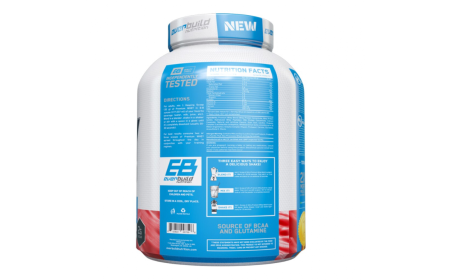 Whey Strawberry Smoothie 2271 г — Everbuild, без глютену Everbuild Whey Protein Build Strawberry Smoothie 2271 г