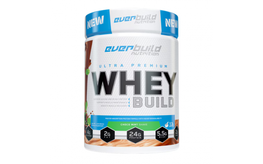 Choco Mint Whey Protein – 454 г, 25 г білка, без лактози Everbuild Ultra Premium Whey Protein Choco Mint 454 г – протеїн