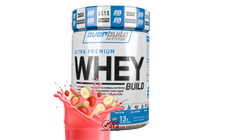 Ultra Premium Whey Protein 454 г Strawberry Banana — концентрат Everbuild Ultra Premium Whey Protein Build Strawberry Banana 454