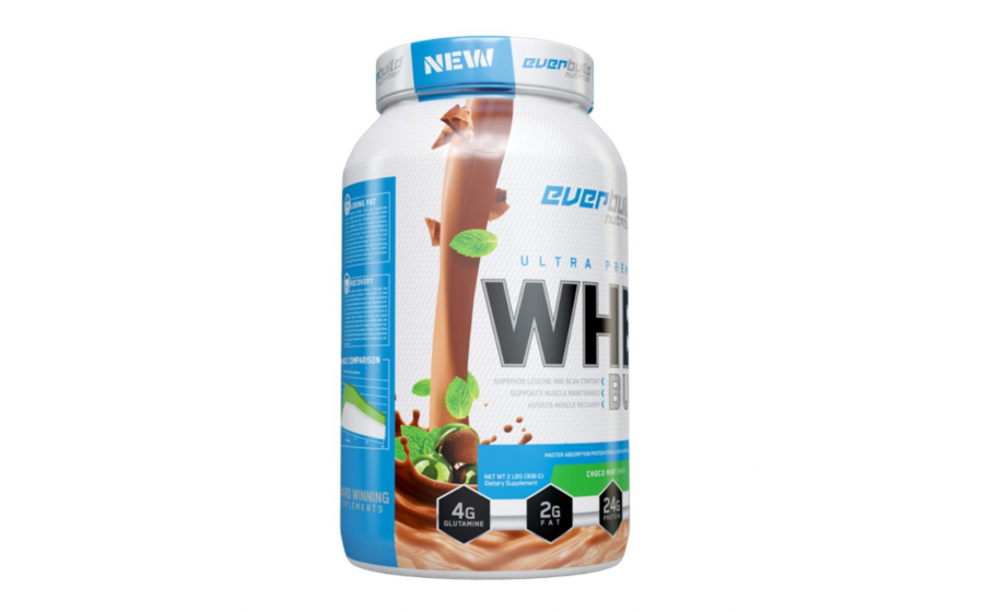 Everbuild Whey Build Choco Mint — 24 г білка, BCAA, пробіотики Everbuild Ultra Premium Whey Build Choco Mint 908 г — протеїн з