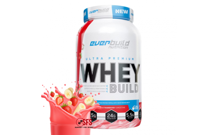 Ultra Premium Whey Protein 908 г Strawberry Banana — концентрат Everbuild Ultra Premium Whey Protein Build Strawberry Banana 908