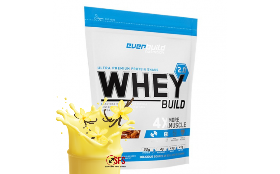 Whey Vanilla 1000 г — Everbuild, low sugar Everbuild Whey Protein Build 2.0 Vanilla 1000 г — без лактозы