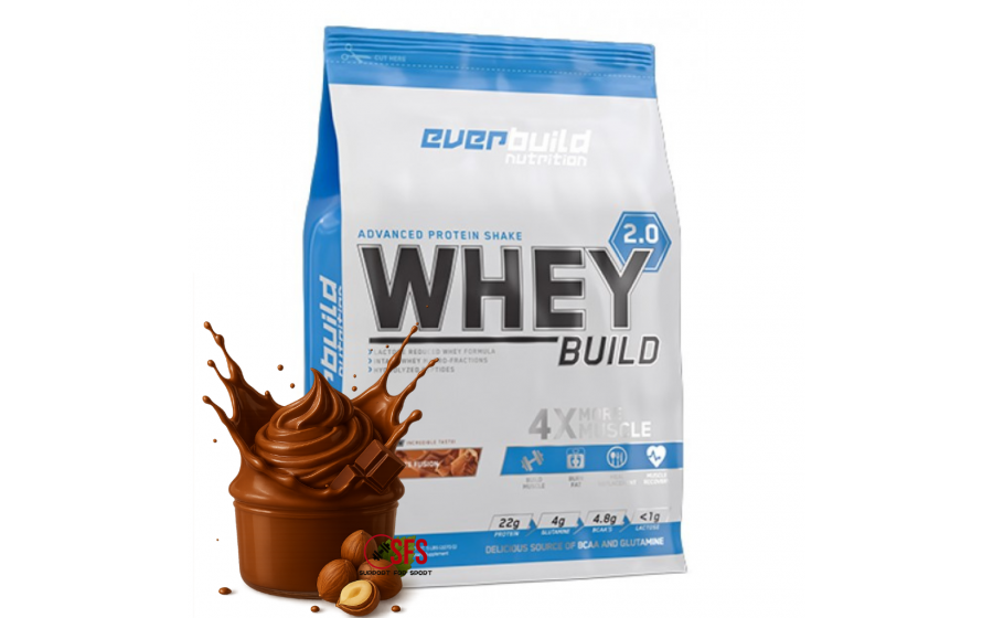 Whey Protein 2270 г Chocolate Hazelnut — Everbuild концентрат Everbuild Whey Protein Build 2.0 Chocolate Hazelnut 2270 г