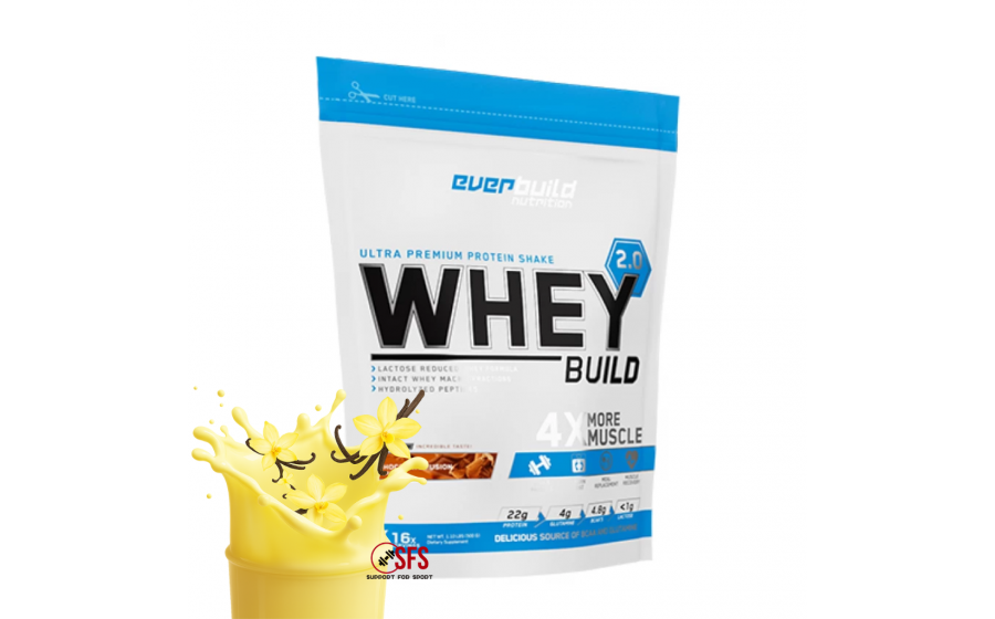 Whey Build 2.0 Vanilla 500 г — Everbuild, low sugar Everbuild Whey Protein Build 2.0 Vanilla 500 г — без глютену