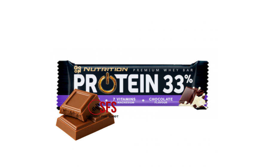 Protein Bar Chocolate — 50 г, 33 % білка, вітаміни GoOn Protein Bar 33% Chocolate — батончик з білком і вітамінами