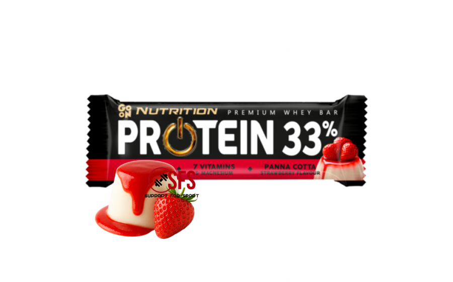 Protein Bar Panna Cotta Strawberry — 50 г, 33 % білка GoOn Protein Bar 33% Panna Cotta Strawberry — батончик з полунич