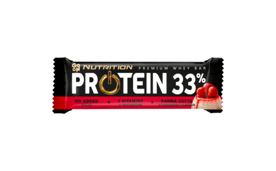 Protein Bar Panna Cotta Strawberry — 50 г, 33 % білка GoOn Protein Bar 33% Panna Cotta Strawberry — батончик з полунич