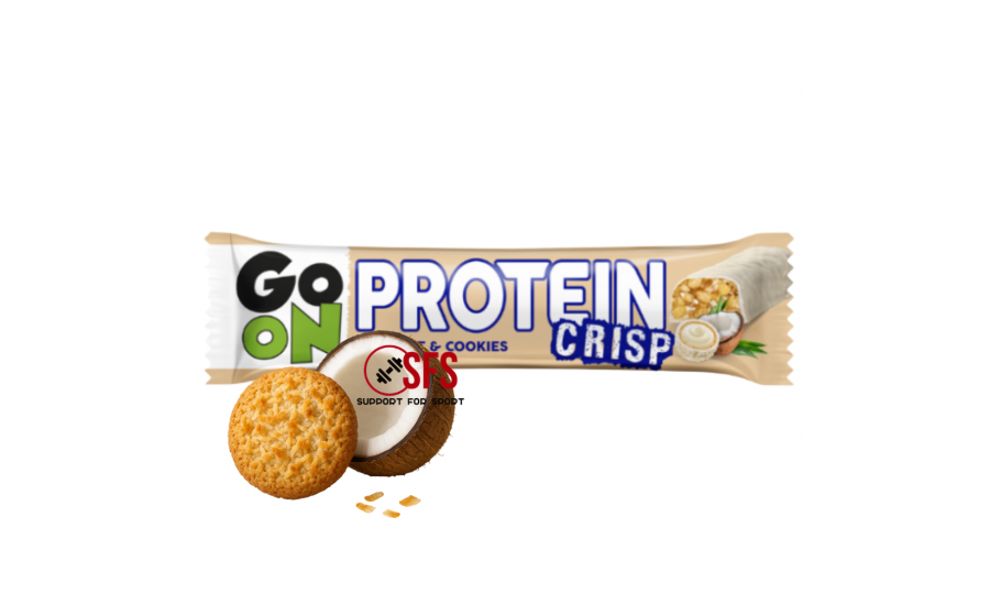 Protein Crisp Bar Coconut & Cookies — 50 г, 10 г білка GoOn Protein Crisp Bar Coconut & Cookies — хрусткий батончик