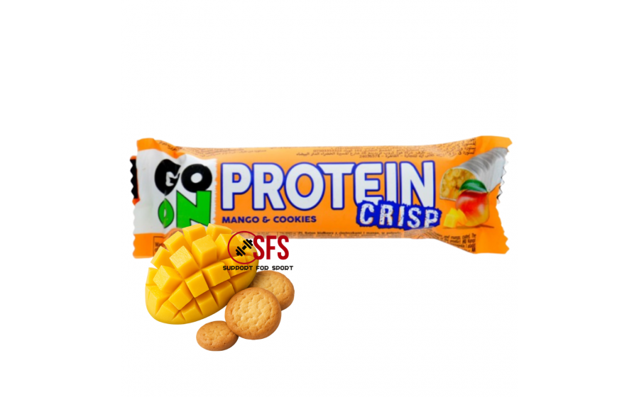 Protein Crisp Bar Mango & Cookies — 50 г, 10 г білка GoOn Protein Crisp Bar Mango & Cookies — хрусткий батончик