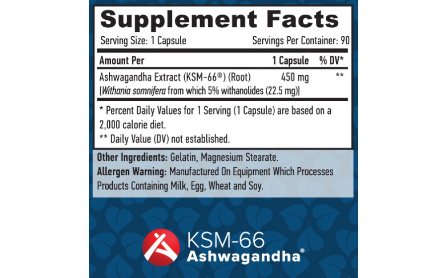 Haya Labs Ashwagandha KSM‑66 450 мг – 90 капсул, адаптоген, енер