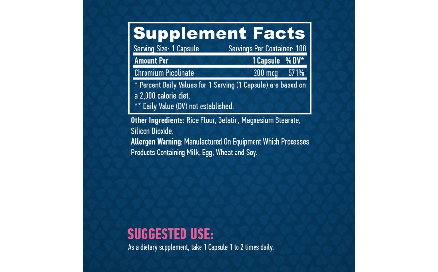 Haya Labs Chromium Picolinate 200 мкг – 100 капсул, контроль цук