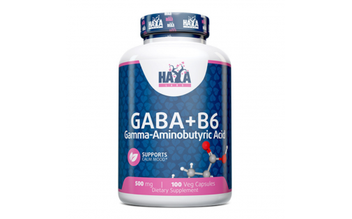 Haya Labs GABA + B6 500 мг – 100 капсул, заспокоєння, сон, веган