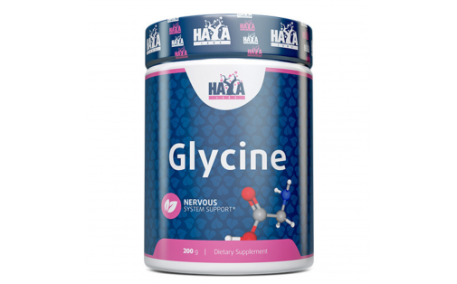 Haya Labs Glycine 200 г — упаковка порошку, чистий гліцин, підтр