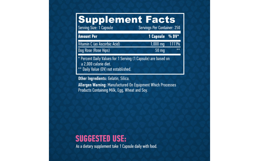 Haya Labs Vitamin C 1000 мг з Rose Hips — 250 капсул захист імун