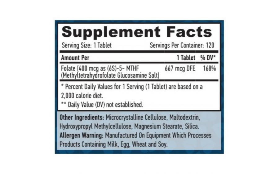 Haya Labs Methyl Folate 400 мкг – 120 таблеток, активна форма фо