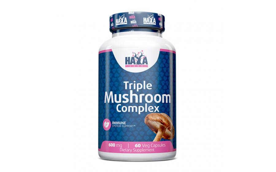 Haya Labs Triple Mushroom Complex – упаковка 60 веган капсул, Ma
