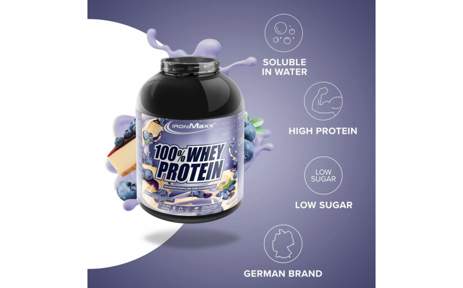 IronMaxx 100% Whey Protein – чорниця-чізкейк, 2350 г