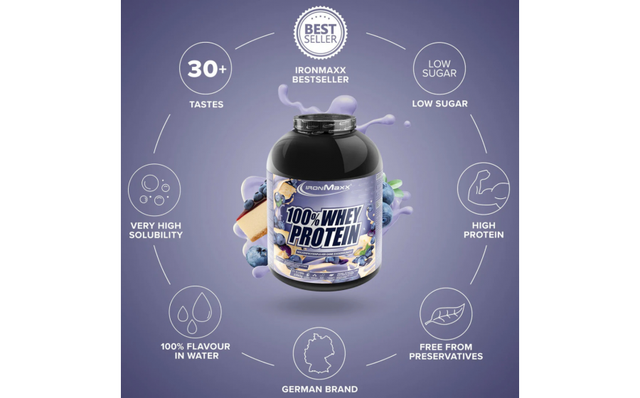 IronMaxx 100% Whey Protein – черника-чизкейк, 2350 г