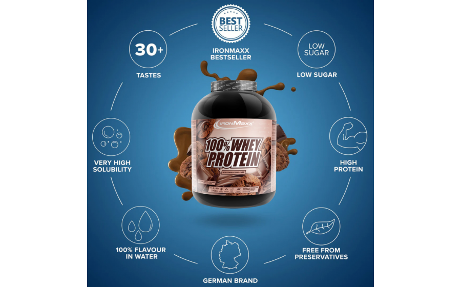 IronMaxx 100% Whey Protein – 2350 г, шоколад и печенье IronMaxx 100% Whey Protein – шоколад и печенье, 2350 г