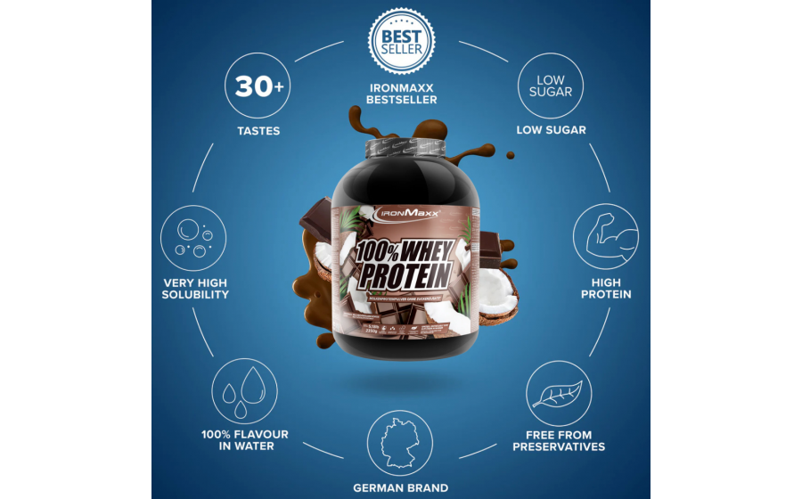 IronMaxx 100% Whey Protein – 2350 г, шоколад-кокос IronMaxx 100% Whey Protein – шоколад-кокос, 2350 г