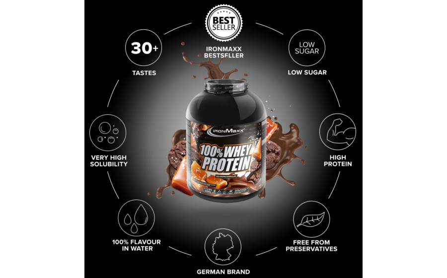 IronMaxx 100% Whey Protein – 2350 г, печиво-карамель IronMaxx 100% Whey Protein – темне печиво-карамель, 2350 г