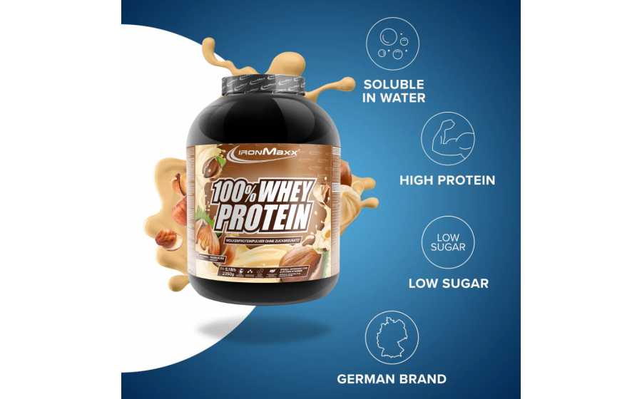 IronMaxx 100% Whey Protein – 2350 г, фундук IronMaxx 100% Whey Protein – фундук, 2350 г