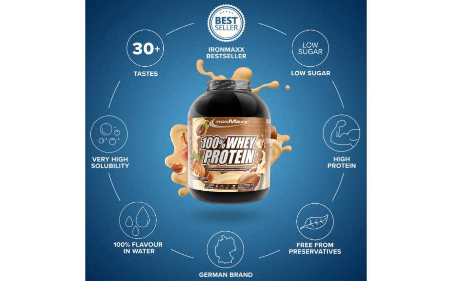 IronMaxx 100% Whey Protein – 2350 г, фундук IronMaxx 100% Whey Protein – фундук, 2350 г